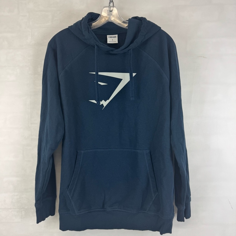 Gymshark Logo Hoodie Navy Blue Pullover Sweatshirt Cotton Blend Men’s Size S